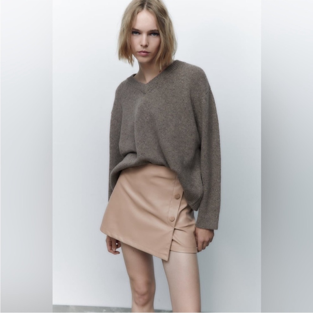 Zara Beige Faux Leather Skort